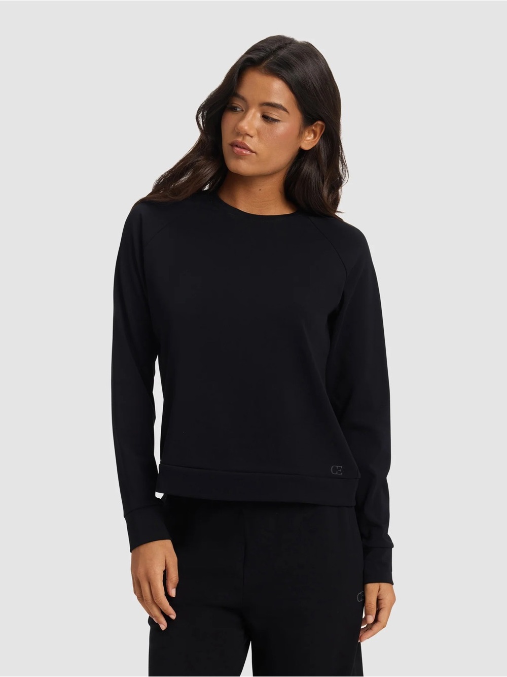 COZY EARTH Brushed Bamboo Pullover Crew Sweater Sweatshirt Black S